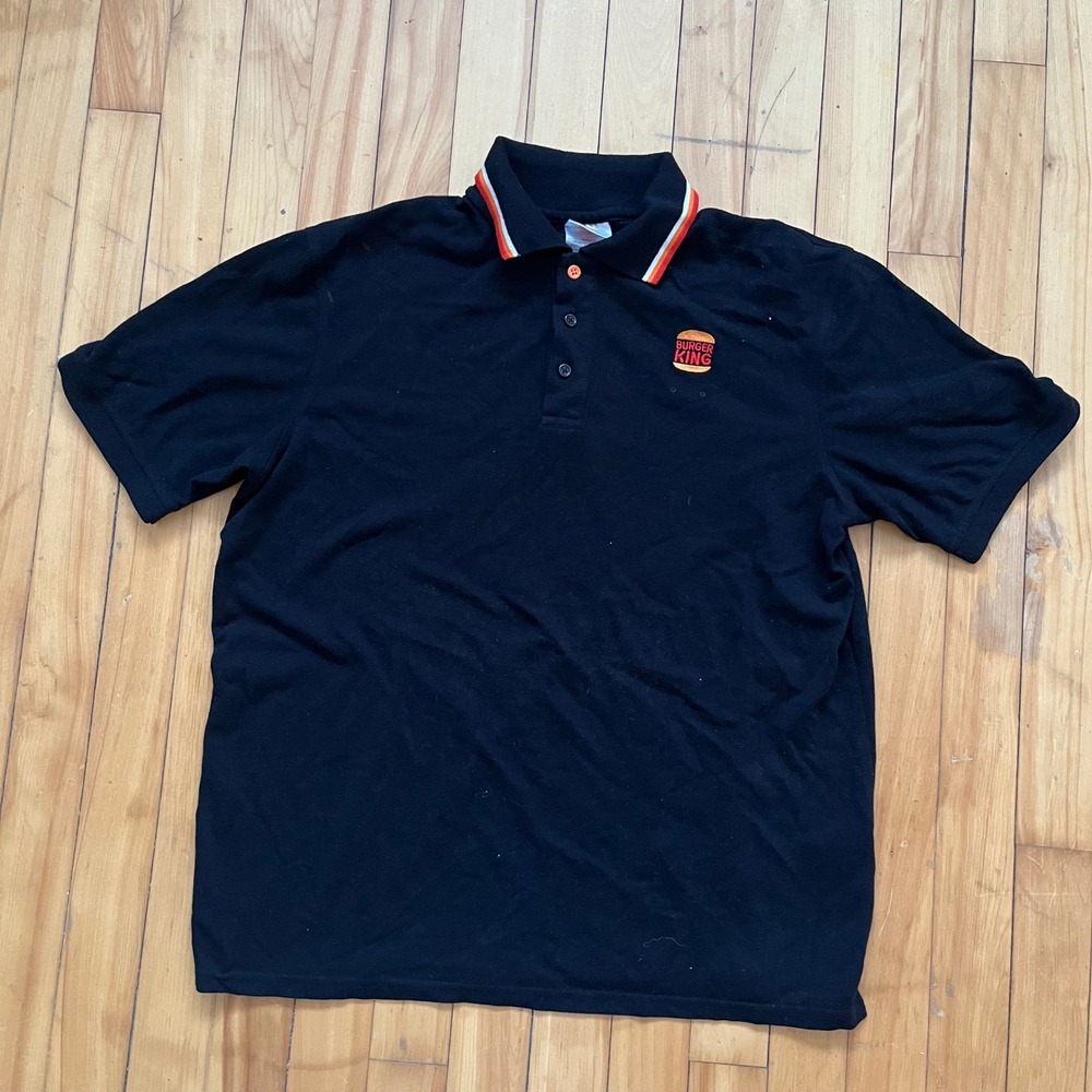 Burger King Unisex Crew Black Short Sleeve Polo Shirt with Logo Collar Size L